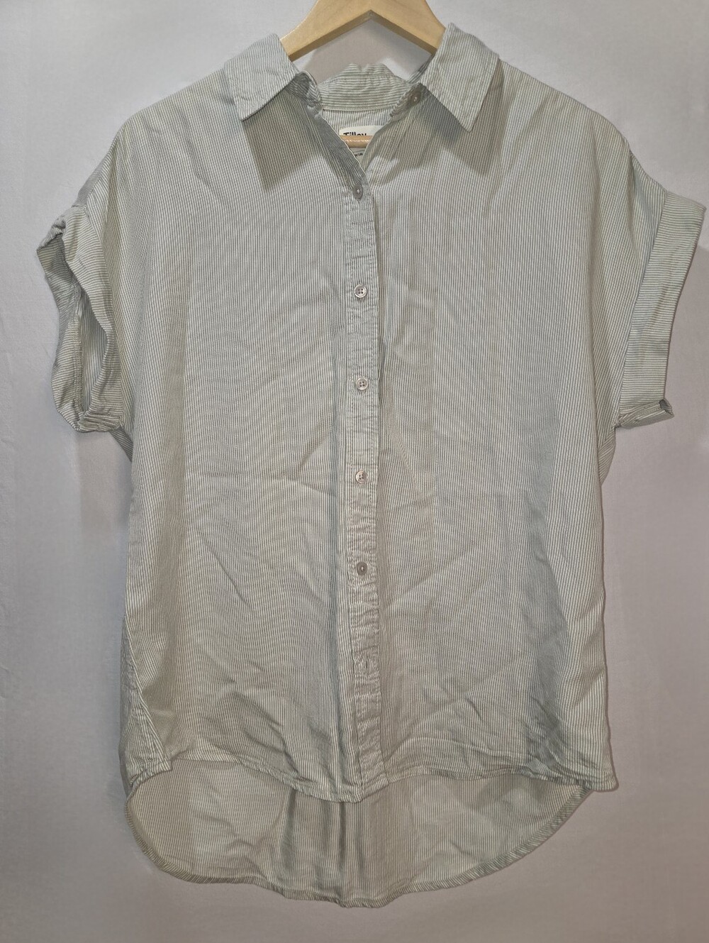 100% Tencel Tilley Endurables Striped Green/White Size Medium